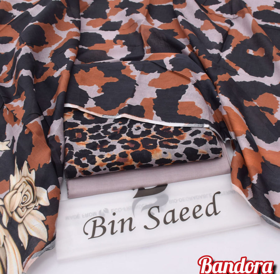 Mix Brands 3-Piece Digital Lawn Suit – Classic Animal Print Shirt with Brown & Grey Dupatta
