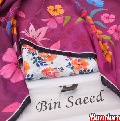 Premium Digital Printed 3PC Lawn Suit – Vibrant Magenta & White Floral Bandora Collection 2026