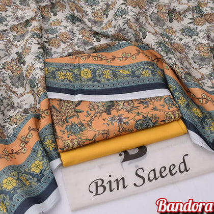 Mix Brands 3-Piece Digital Lawn Suit – Warm Apricot Floral Shirt with Off-White Dupatta