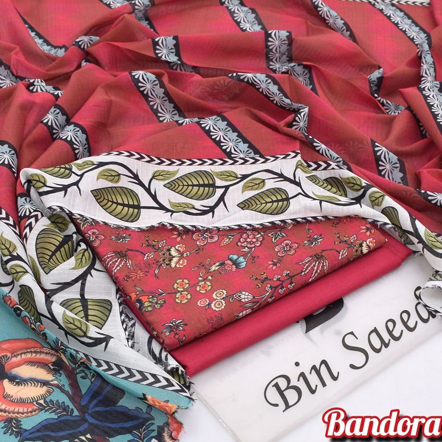 Premium Digital Printed 3PC Lawn Suit – Deep Pink Floral Bandora Collection 2026
