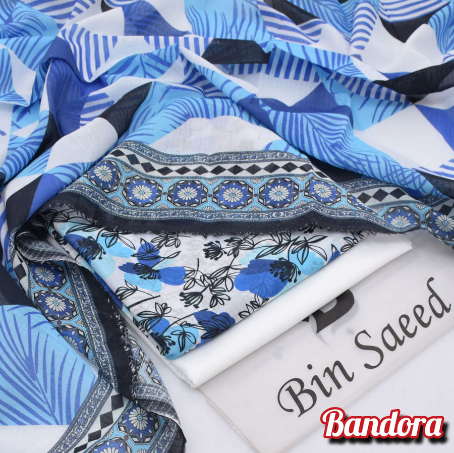 Mix Brands 3-Piece Digital Lawn Collection – 90/70 Quality Lawn with Bandora Dupatta