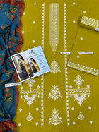 URGE Pure Lawn 3-Piece Olive Green Embroidered Suit with Contrasting Printed Dupatta