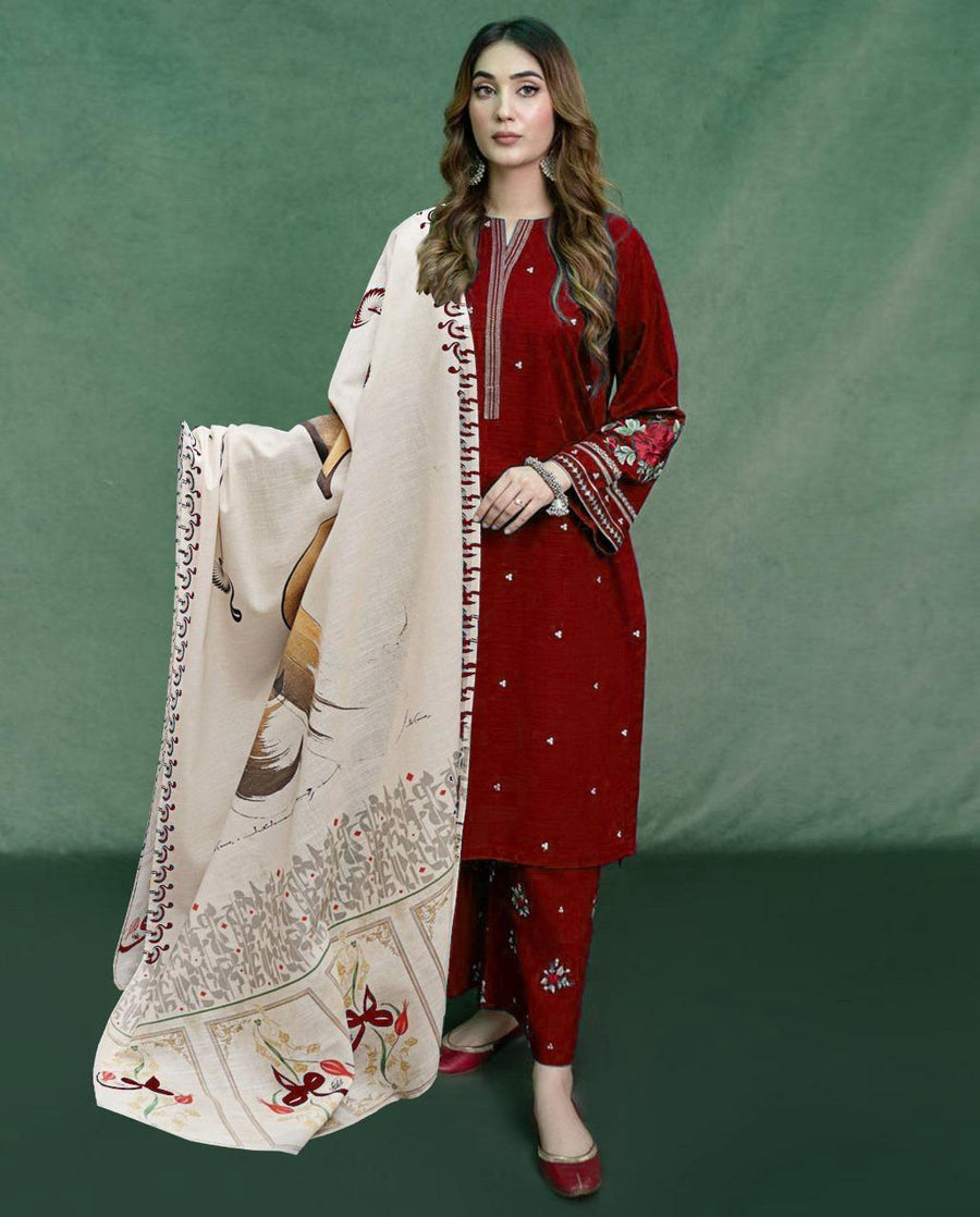 URGE Pure Lawn 3-Piece Black Embroidered Suit with Digital Printed Dupatta
