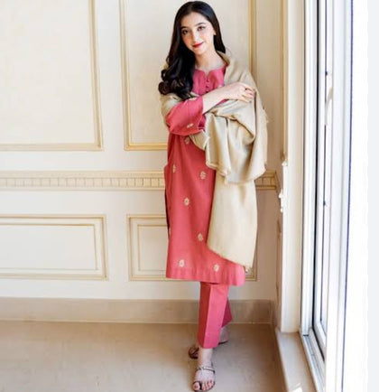 URGE Summer Collection - Pink & Beige 3-Piece Pure Lawn Embroidered Suit