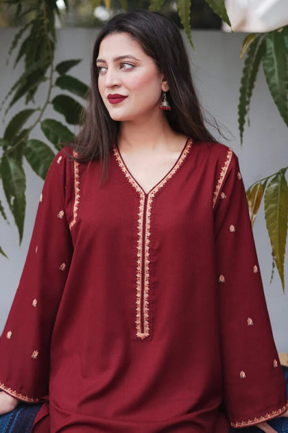 URGE Summer Collection - Maroon 3-Piece Pure Lawn Embroidered Suit