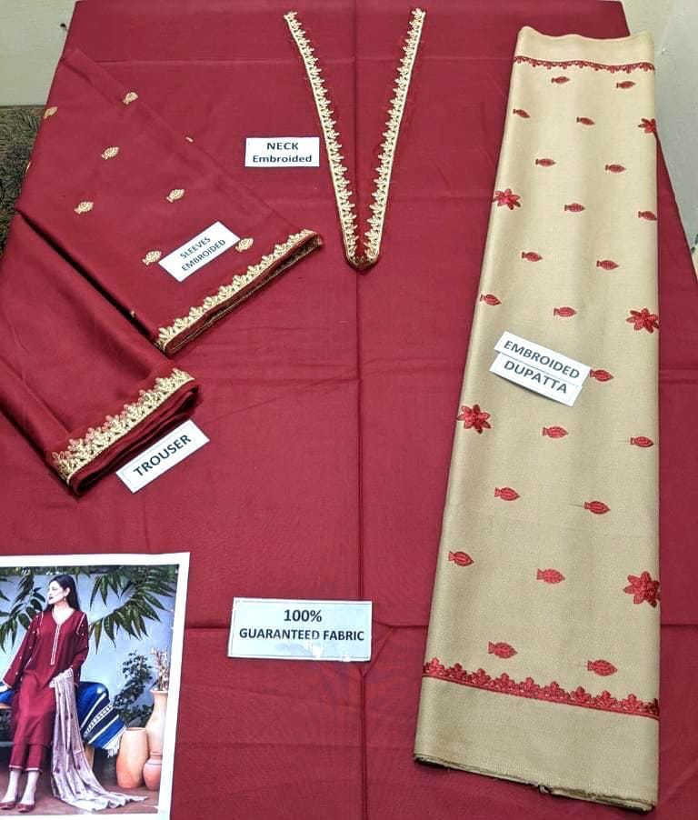URGE Summer Collection - Maroon 3-Piece Pure Lawn Embroidered Suit
