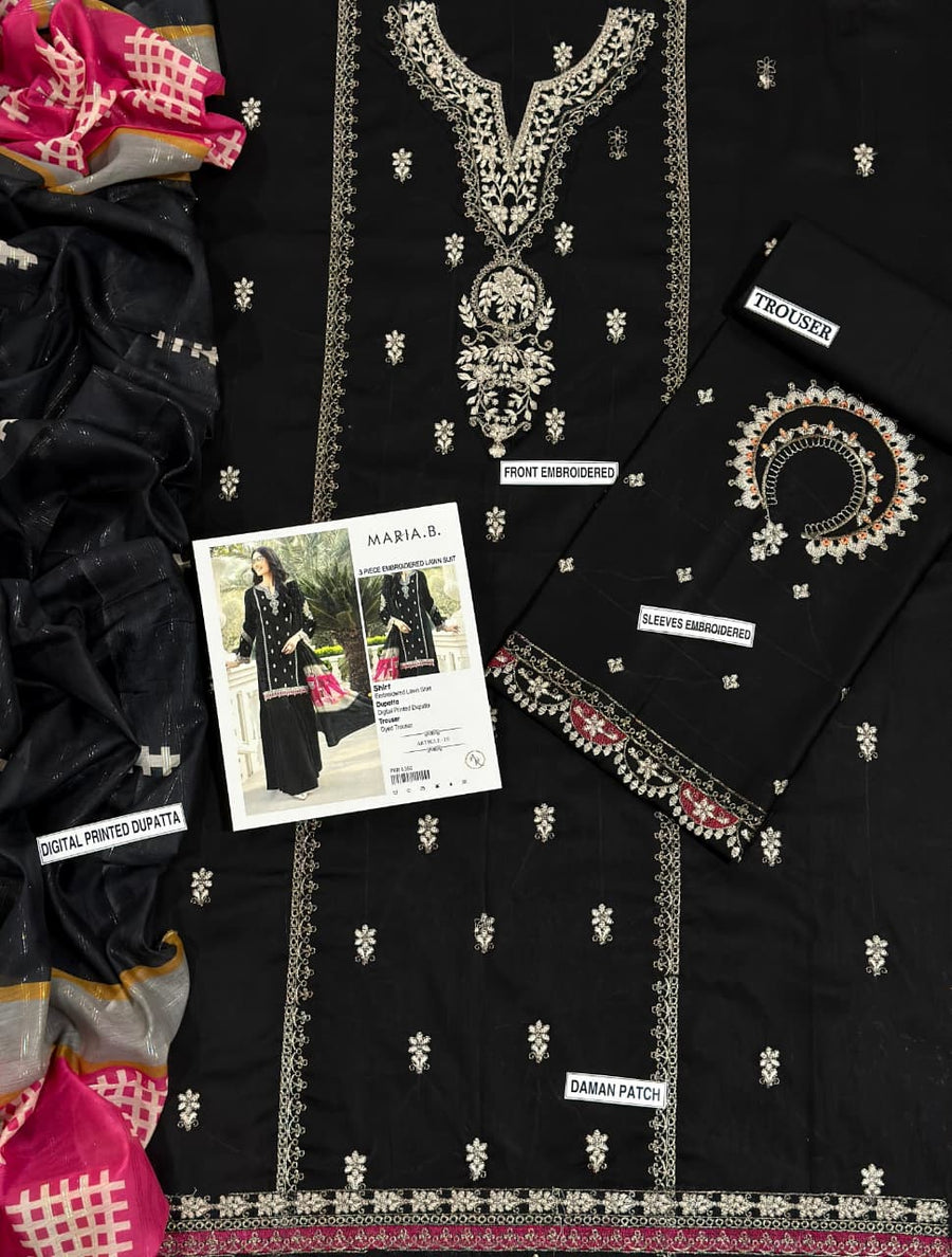 URGE Pure Lawn 3-Piece Embroidered Summer Collection – Black & Pink Designer Suit