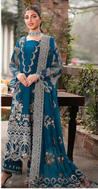 Bin Ilyas Winter Collection – Teal Blue Embroidered Dhanak 3PC Ensemble