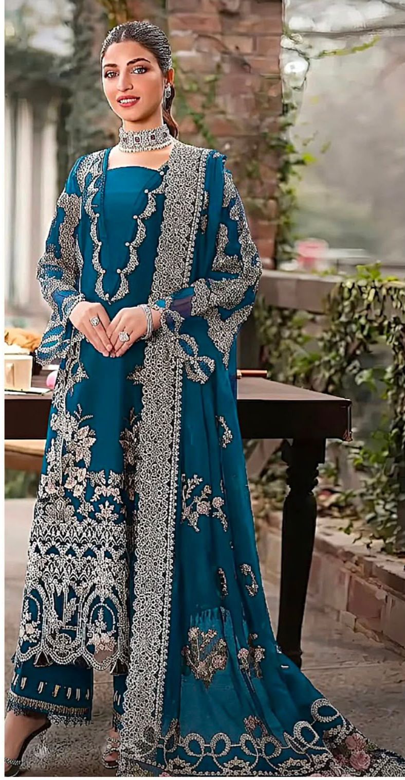 Bin Ilyas Winter Collection – Teal Blue Embroidered Dhanak 3PC Ensemble