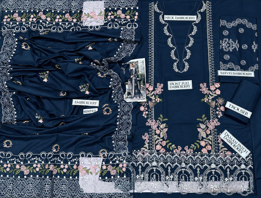 Bin Ilyas Winter Collection – Teal Blue Embroidered Dhanak 3PC Ensemble