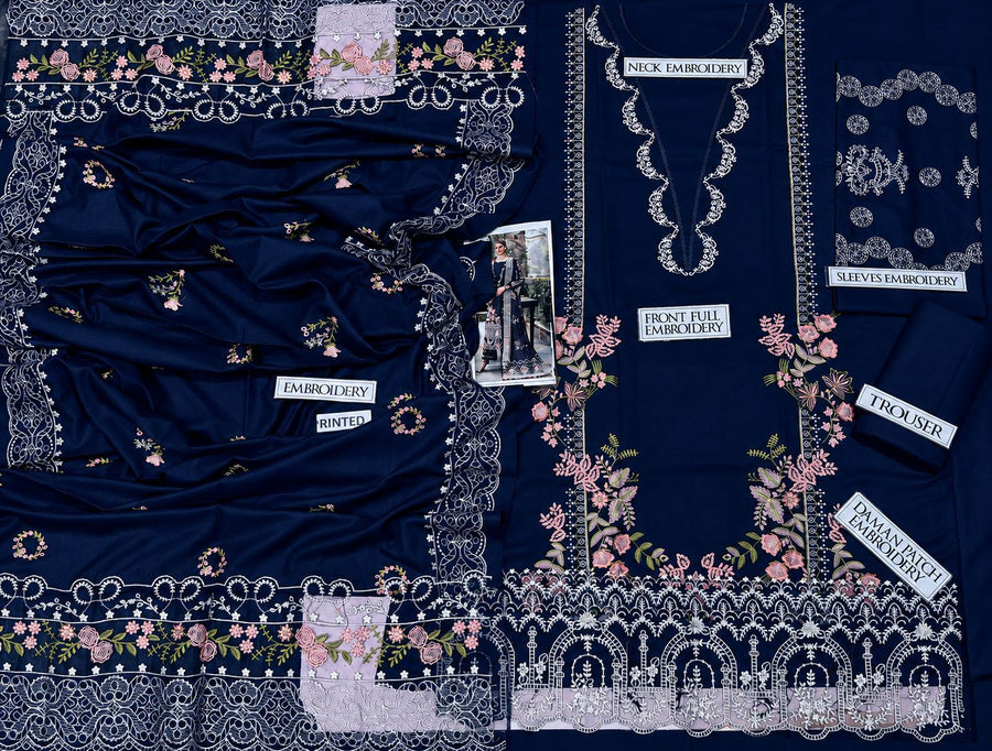 Bin Ilyas Winter Collection – Teal Blue Embroidered Dhanak 3PC Ensemble
