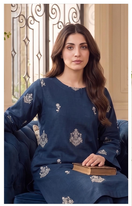 Bareeze Winter Collection 26-27 Airjet Dhanak 2-Piece Navy Blue Embroidered Suit