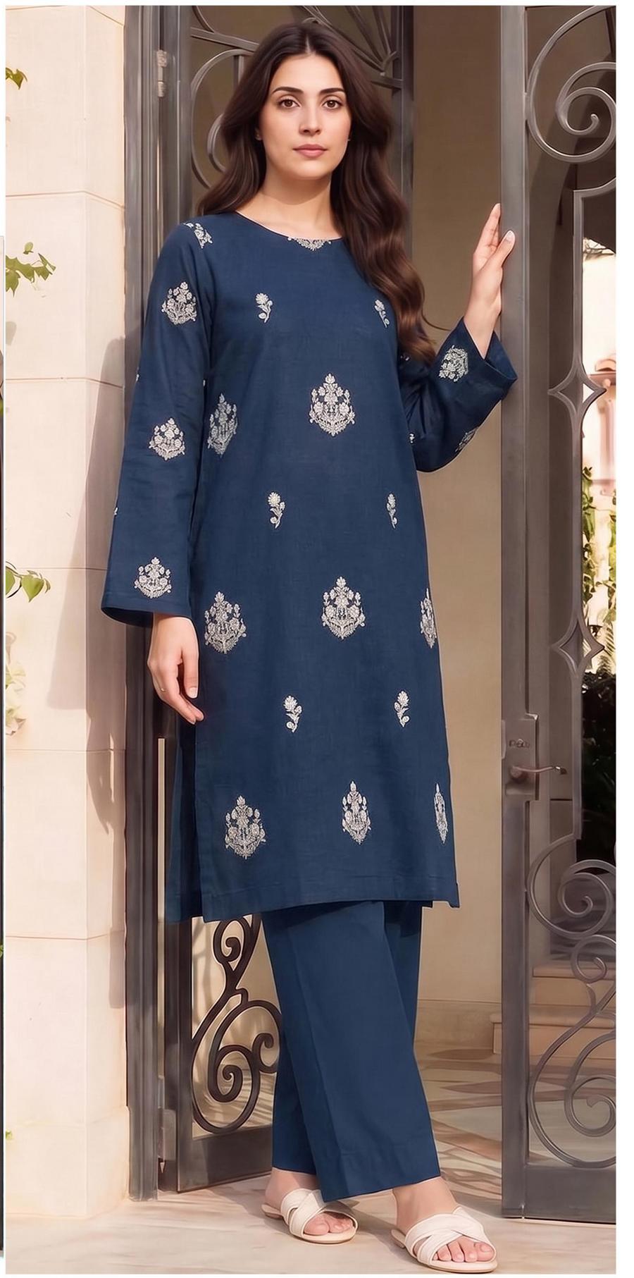 Bareeze Winter Collection 26-27 Airjet Dhanak 2-Piece Navy Blue Embroidered Suit