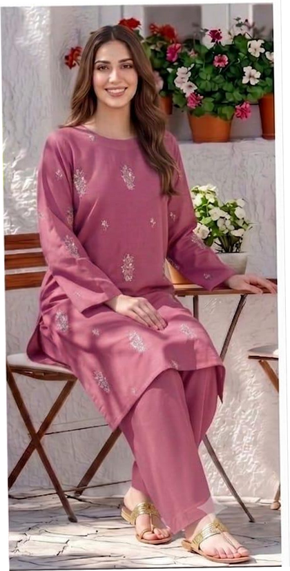 Bareeze Winter Collection 26-27 Airjet Dhanak 2-Piece Mauve Embroidered Suit
