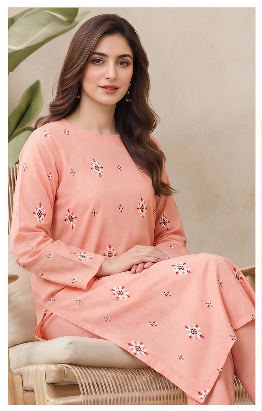 Bareeze Winter Collection 26-27 Airjet Dhanak 2-Piece Peach Embroidered Suit