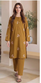Bareeze Winter Collection 26-27 Airjet Dhanak 2-Piece Mustard Embroidered Suit