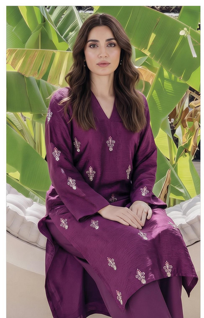 Bareeze Winter Collection 26-27 Airjet Dhanak 2-Piece Plum Embroidered Suit