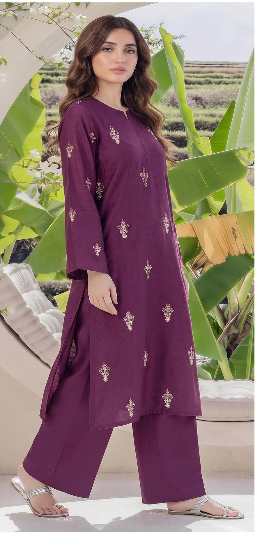 Bareeze Winter Collection 26-27 Airjet Dhanak 2-Piece Plum Embroidered Suit