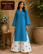 Waniya Noor 2-Piece Stitched Lawn Suit – Black Solid Kurti with Lace Trims & Heart Embroidered White Flapper