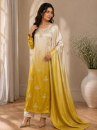 New Arrival 2K26 Shamoze Silk Digital Tie & Dye 3-Piece Olive Green Suit with Pearls, Beads Handwork & Adda Work Sleeves