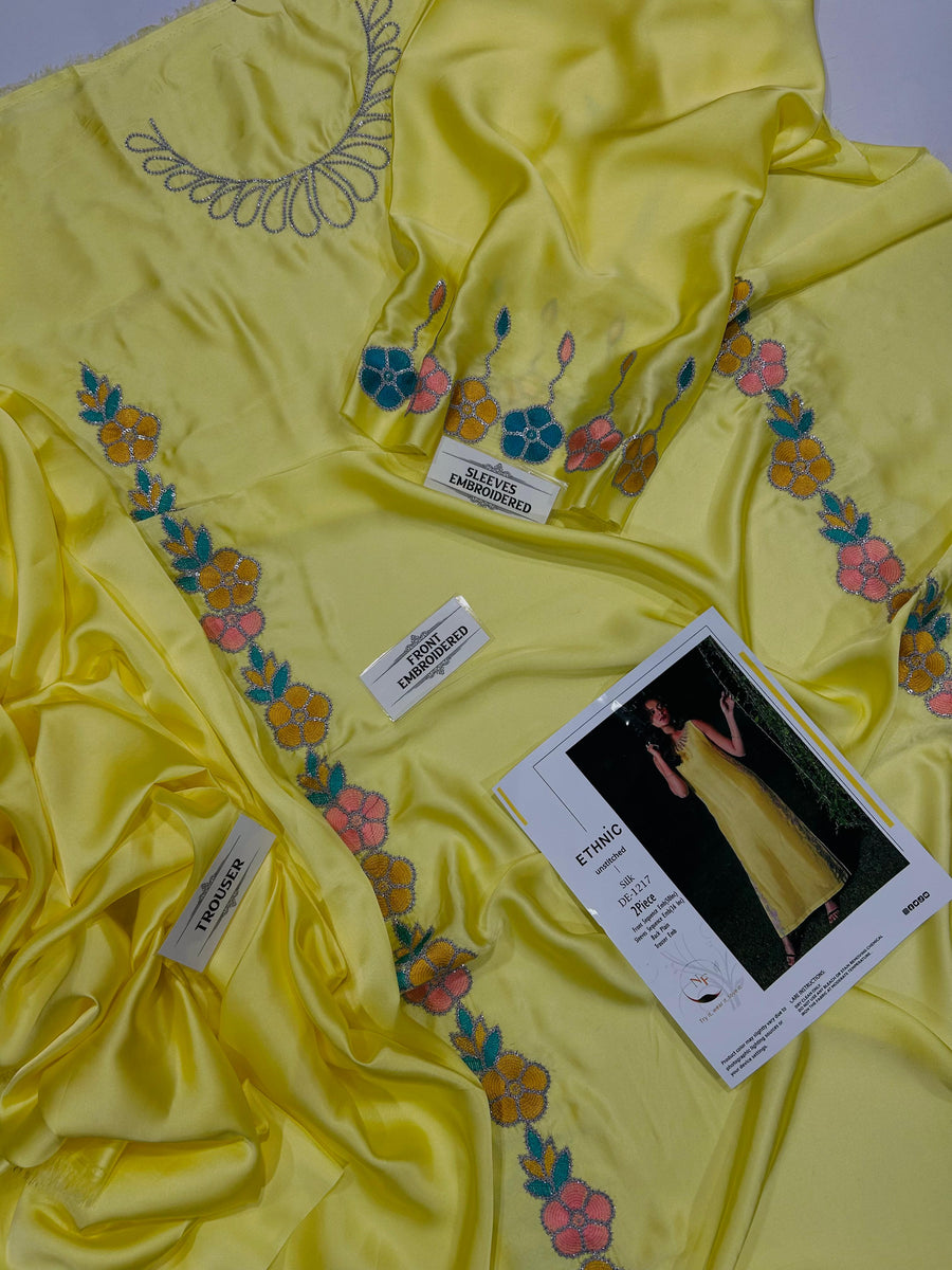 Soft Silk Embroidered 2-Piece Unstitched Kaftan Collection (D# 1216 / 1217)