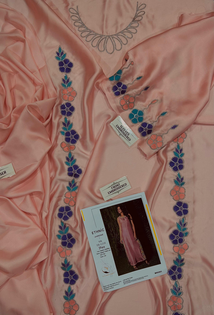 Soft Silk Embroidered 2-Piece Unstitched Kaftan Collection (D# 1216 / 1217)