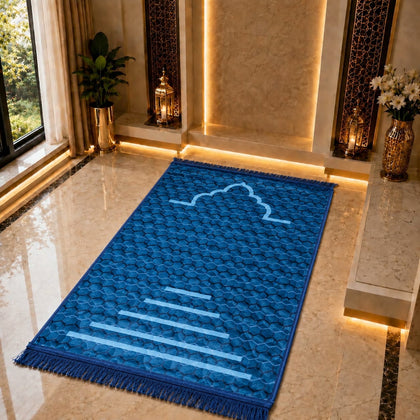 Top Madina Style Blue Soft Velvet Prayer Mat (Janamaz)