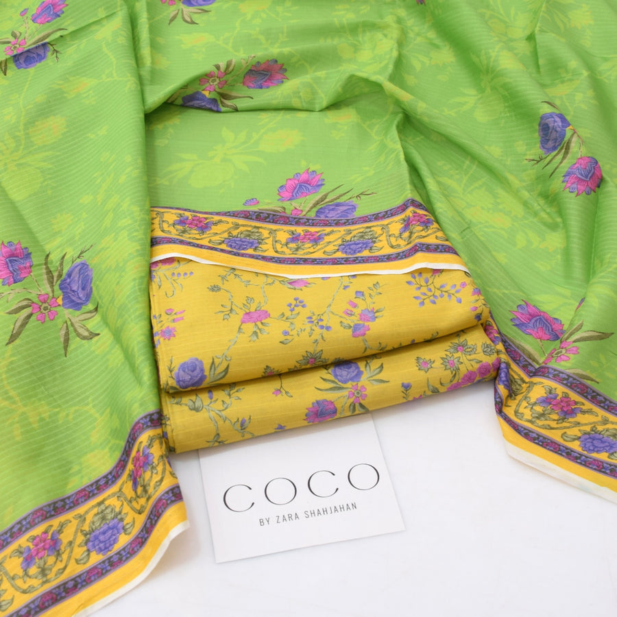 COCO by Zara Shahjahan Summer 2026 | Digital Printed Green & Yellow Lawn 3-Piece Suit
