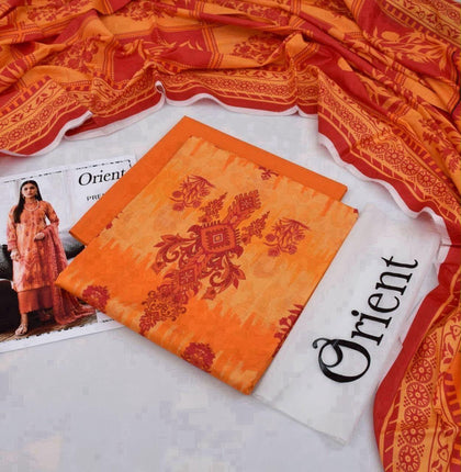 2026 Orient + Firdous Lawn Collection | Printed Orange & Red 3-Piece Suit