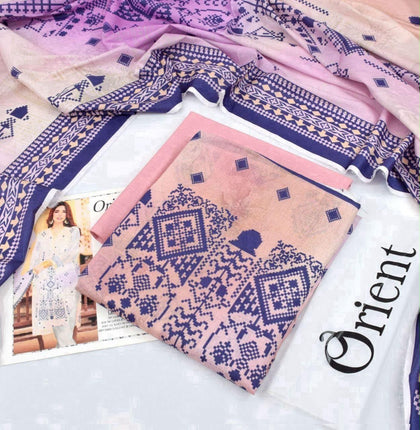 2026 Orient + Firdous Lawn Collection | Printed Pink & Purple Geometric 3-Piece Suit