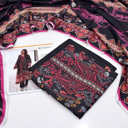 2026 Orient + Firdous Lawn Collection | Printed Black & Pink 3-Piece Suit