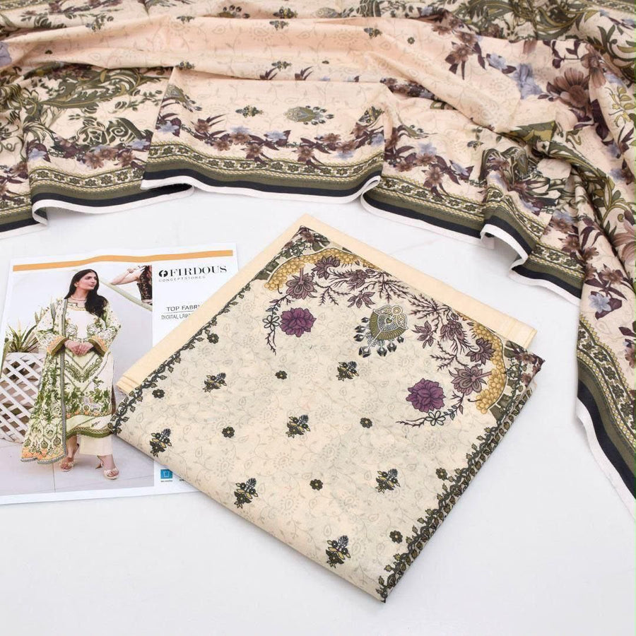 2026 Orient + Firdous Lawn Collection | Printed Off-White & Green 3-Piece Suit