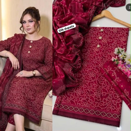 Lulusar Digital Printed 3-Piece Shamooz Silk Outfit
