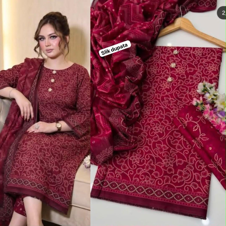 Lulusar Digital Printed 3-Piece Shamooz Silk Outfit
