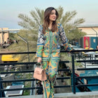 Lulusar Digital Printed Shamooz Silk Collection | Mustard, Blue & Black 3-Piece Suit