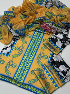 Lulusar Digital Printed Shamooz Silk Collection | Mustard, Blue & Black 3-Piece Suit