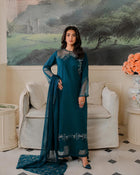 AZZEL Luxury Chiffon Long Shirt Suit with Heavy Embroidered Dupatta & Malai Trouser