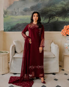 AZZEL Luxury Chiffon Long Shirt Suit with Heavy Embroidered Dupatta & Malai Trouser