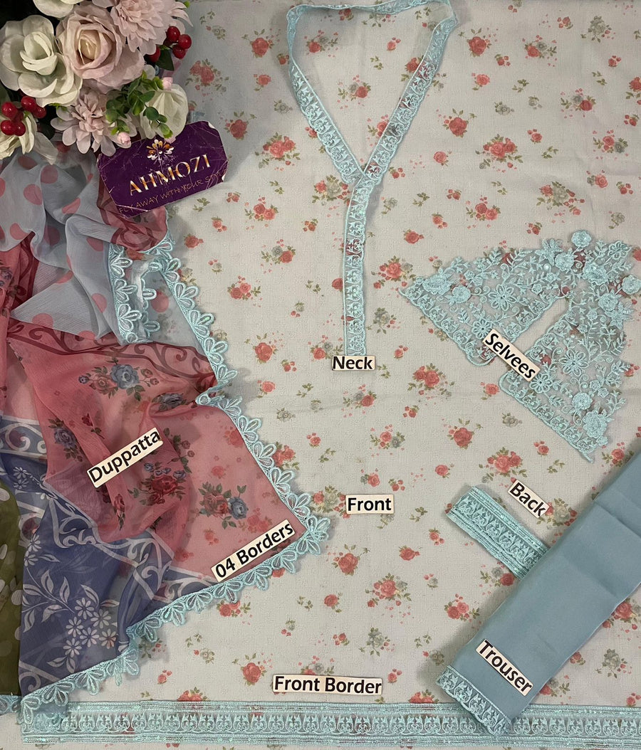 Farasha Luxury Chiffon Collection | Unstitched 3-Piece Heavy Embroidered Suit