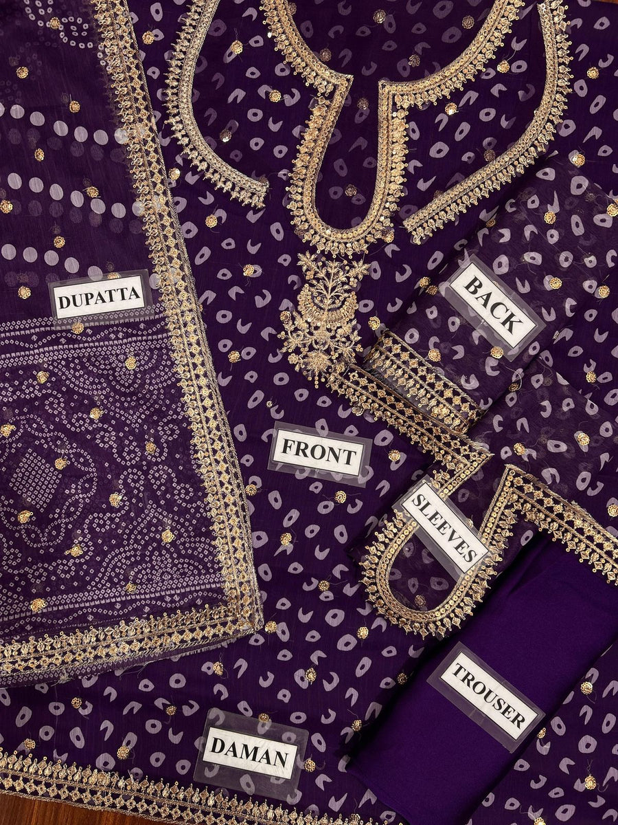 Barooque Embroidered Chiffon SF-625 | 3-Piece Chunari Design Suit