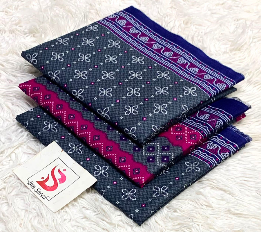 Bin Saeed Original Printed Lawn Collection | Charcoal Grey & Magenta 3-Piece Summer Suit