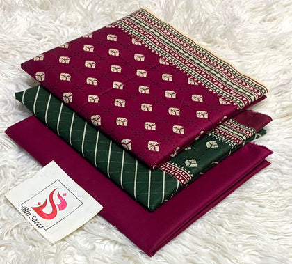 Bin Saeed Original Printed Lawn Collection | Maroon & Forest Green 3-Piece Summer Suit