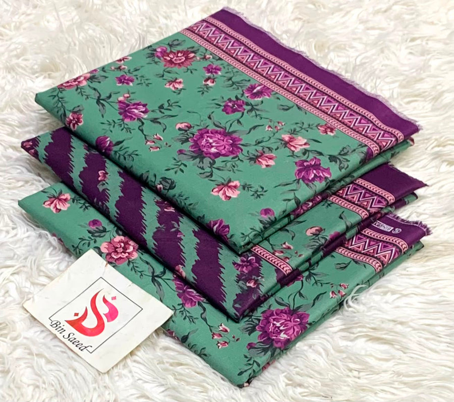 Bin Saeed Original Printed Lawn Collection | Sage Green & Purple 3-Piece