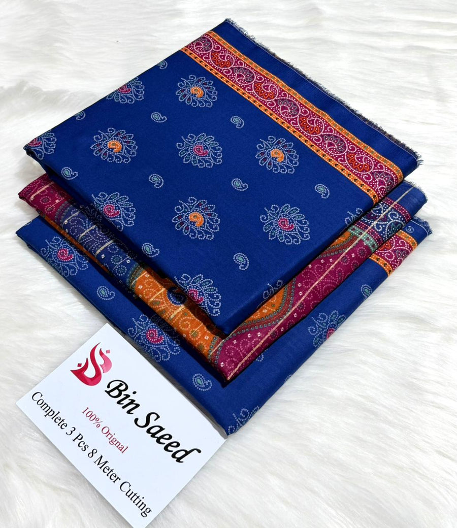 Bin Saeed Summer Printed Lawn Collection 2026 - Royal Blue Traditional Print