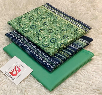100% Original Bin Saeed Printed 3-Piece Lawn Suit with Voile Dupatta (Mint Green Ethnic Floral Design)
