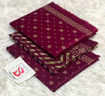 Bin Saeed Original Printed Lawn Collection | Deep Maroon & Gold Geometric 3-Piece Summer Suit
