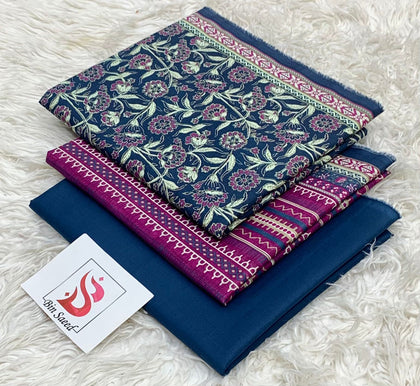 Bin Saeed Original Printed Lawn Collection | Navy Blue & Magenta Floral 3-Piece Summer Suit