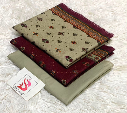 Bin Saeed Original Printed Lawn Collection | Beige & Maroon 3-Piece Summer Suit
