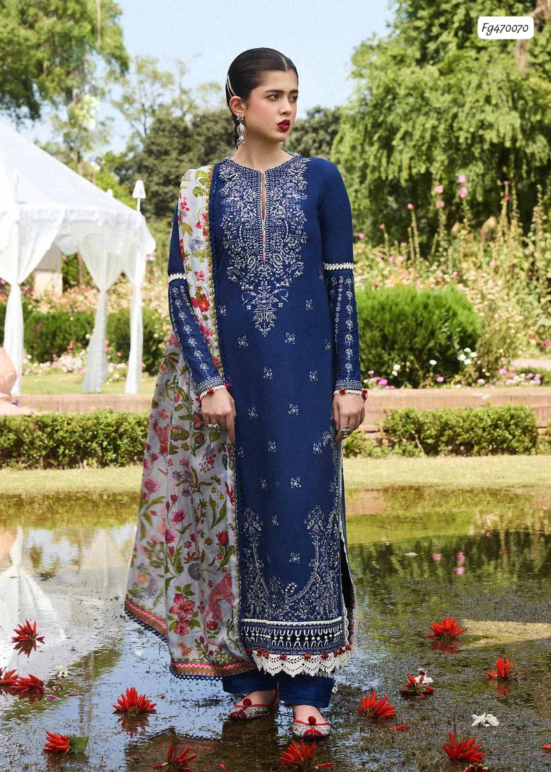 Batik Navy Blue Embroidered Dhanak 3-Piece Suit – Winter Collection 2026–27