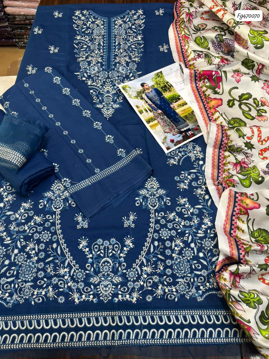 Batik Navy Blue Embroidered Dhanak 3-Piece Suit – Winter Collection 2026–27